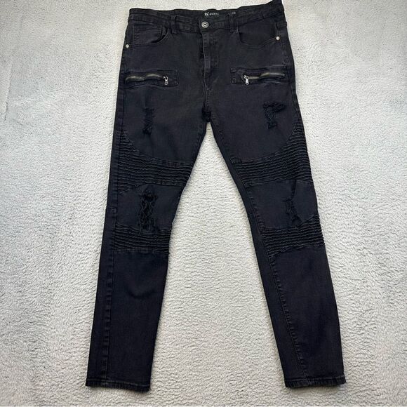 Waimea Jeans Mens 38 Black Skinny Distressed Denim Hipster Grunge Stretch 36x29* - Picture 1 of 14